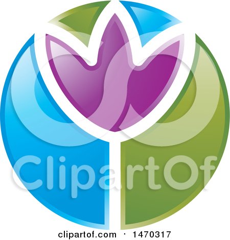 Clipart of a Purple Flower in a Green and Blue Circle - Royalty Free Vector Illustration by Lal Perera