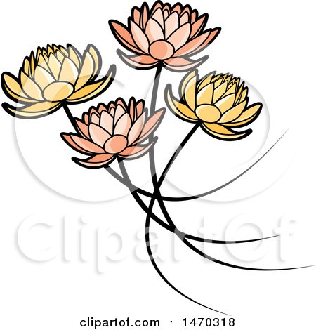Clipart of Five Water Lily Lotus Flowers - Royalty Free Vector Illustration by Lal Perera