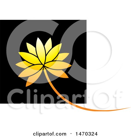Clipart of a Golden Water Lily Lotus Flower over a Black Square - Royalty Free Vector Illustration by Lal Perera
