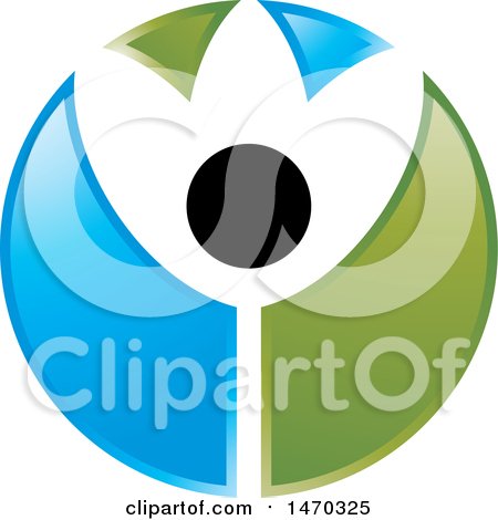 Clipart of a Blue Green Black and White Abstract People Flower - Royalty Free Vector Illustration by Lal Perera