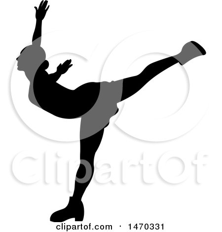 Clipart of a Silhouetted Black and White Female Figure Skater - Royalty Free Vector Illustration by Lal Perera