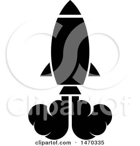 Clipart of a Black and White Rocket Launching - Royalty Free Vector Illustration by Lal Perera