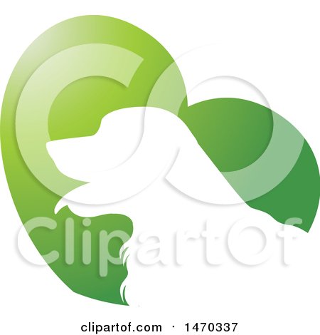 Clipart of a White Silhouetted Golden Retriever Dog in a Green Heart - Royalty Free Vector Illustration by Lal Perera