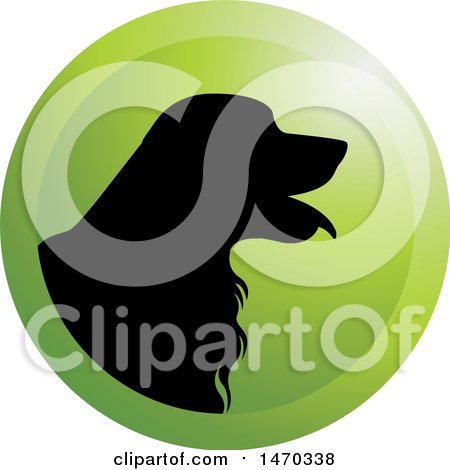 Clipart of a Black Silhouetted Golden Retriever Dog in a Green Circle - Royalty Free Vector Illustration by Lal Perera