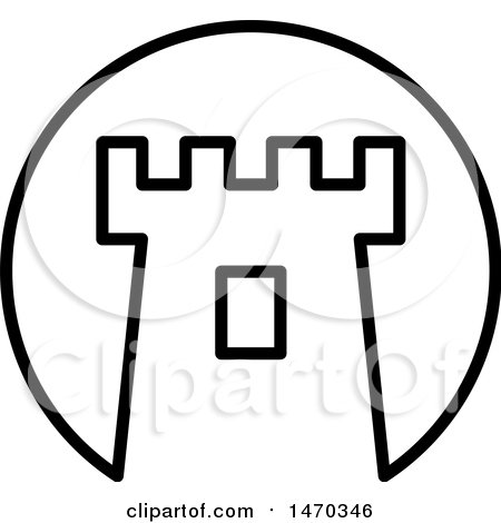 Clipart of a Black and White Fortress Tower Icon - Royalty Free Vector Illustration by Lal Perera