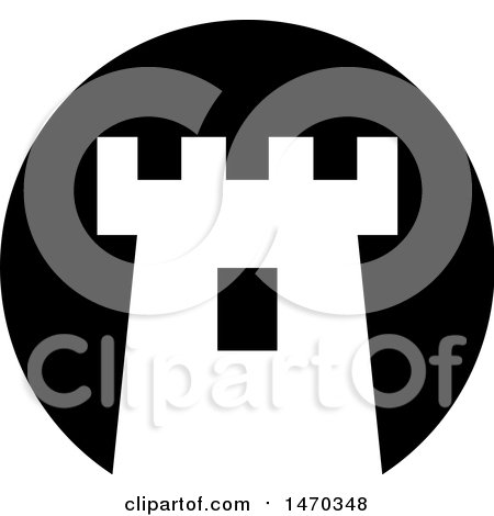 Clipart of a Black and White Fortress Tower - Royalty Free Vector Illustration by Lal Perera