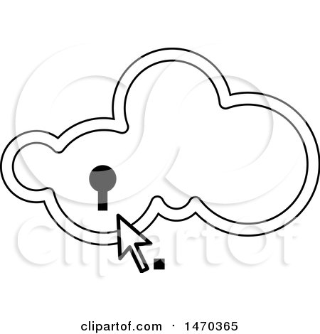Clipart of a Black and White Cloud with a Key Hole and Cursor - Royalty Free Vector Illustration by Lal Perera