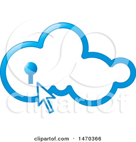 Clipart of a Blue Cloud with a Key Hole and Cursor - Royalty Free Vector Illustration by Lal Perera