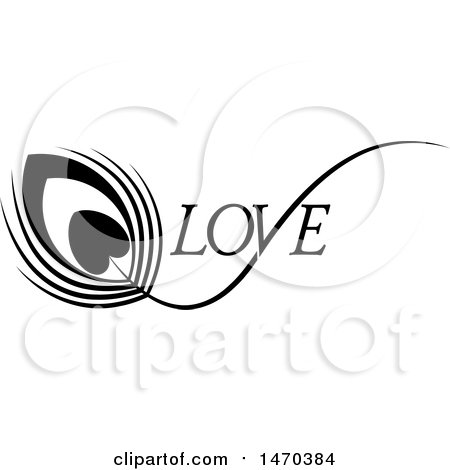 Clipart of a Black and White Feather with a Heart and Love Text - Royalty Free Vector Illustration by Lal Perera