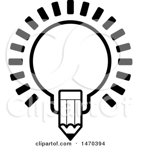 Clipart of a Black and White Light Bulb and Pencil - Royalty Free Vector Illustration by Lal Perera