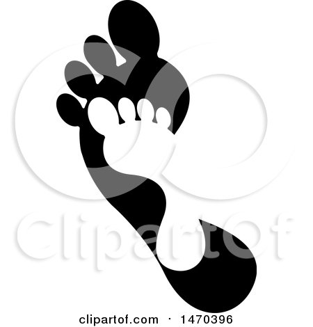 Clipart of a Silhouetted Little Foot over a Big One - Royalty Free Vector Illustration by Lal Perera