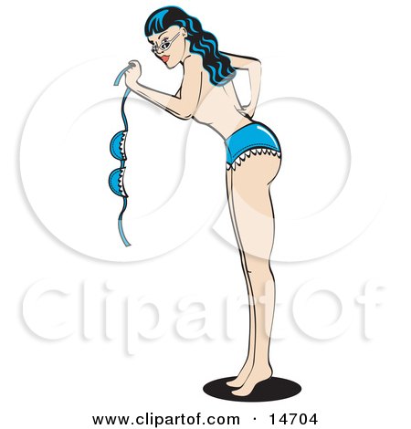 Sexy Brunette Woman In A Denim Bikini, Waving Her Top And Standing Topless Clipart Illustration by Andy Nortnik