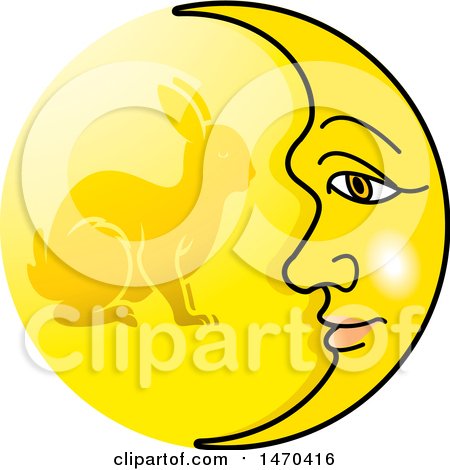 Clipart of a Crescent Moon and Silhouetted Rabbit - Royalty Free Vector Illustration by Lal Perera