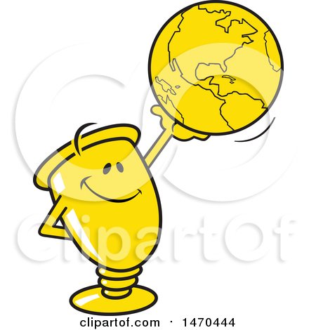 Clipart of a Trophy Mascot Holding up a Globe - Royalty Free Vector Illustration by Johnny Sajem