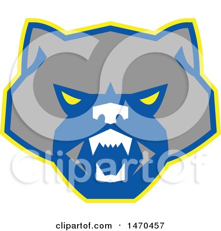 Clipart of a Retro Angry Wolverine Face in Gray Blue and Yellow - Royalty Free Vector Illustration by patrimonio