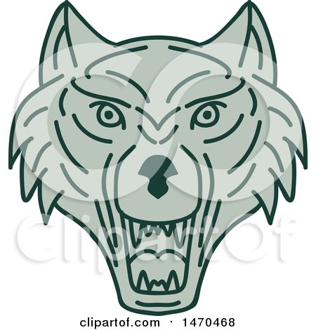 Clipart of a Green Wolf Head in Line Art Style - Royalty Free Vector Illustration by patrimonio