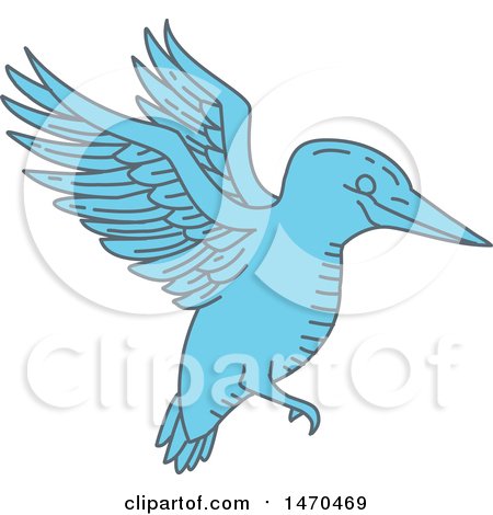 Clipart of a Blue Flying Kingfisher Bird in Line Art Style - Royalty Free Vector Illustration by patrimonio