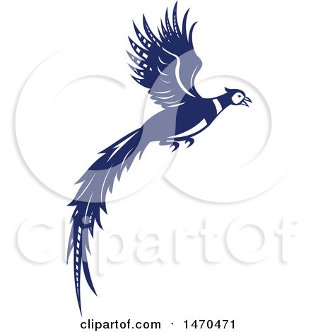 Clipart of a Blue and White Flying Pheasant Bird - Royalty Free Vector Illustration by patrimonio