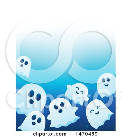 Clipart of a Background of a Group of Halloween Ghosts on Blue - Royalty Free Vector Illustration by visekart