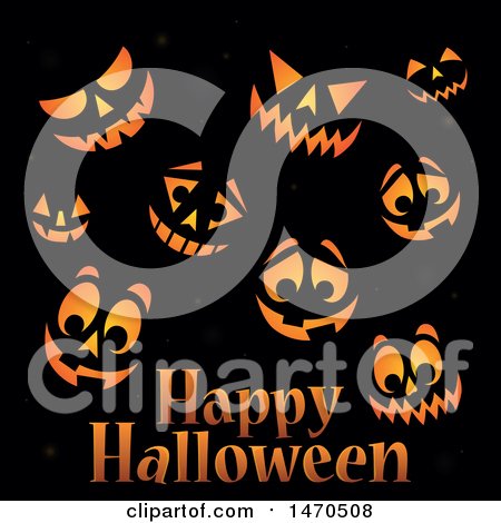 Clipart of a Happy Halloween Greeting with Jackolantern Faces on Black - Royalty Free Vector Illustration by visekart