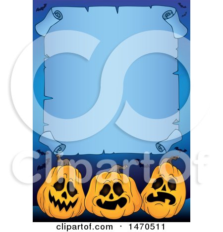 Clipart of a Halloween Scroll Bordered with Blue and Jackolanterns - Royalty Free Vector Illustration by visekart