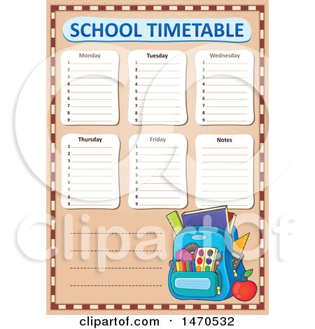 Clipart of a School Timetable with a Backpack - Royalty Free Vector Illustration by visekart