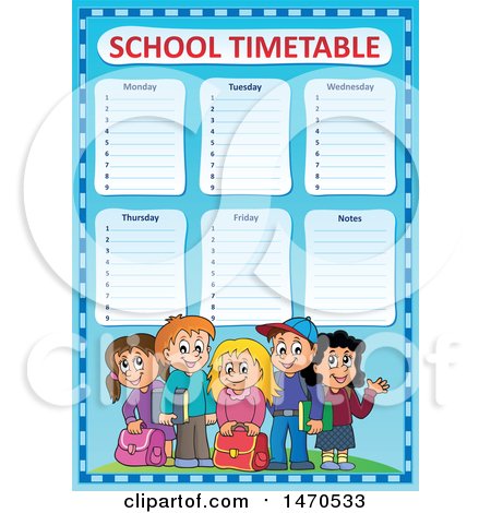 Clipart of a School Timetable with Students - Royalty Free Vector Illustration by visekart