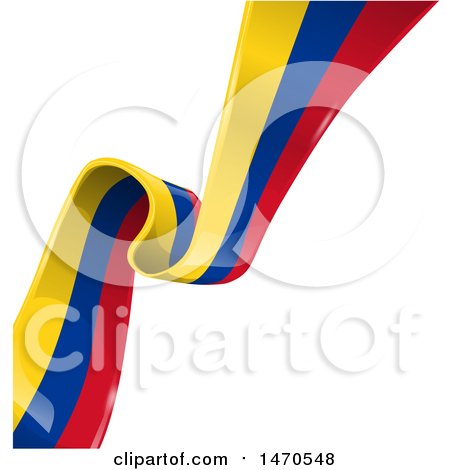 Clipart of a Diagonal Colombia Flag Ribbon on White - Royalty Free Vector Illustration by Domenico Condello
