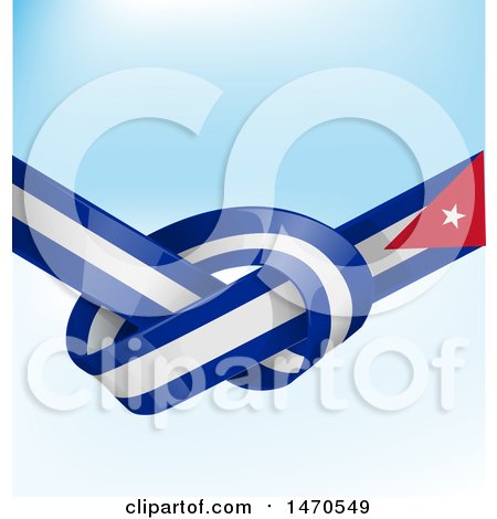 Clipart of a Knotted Cuban Ribbon Flag over Blue - Royalty Free Vector Illustration by Domenico Condello