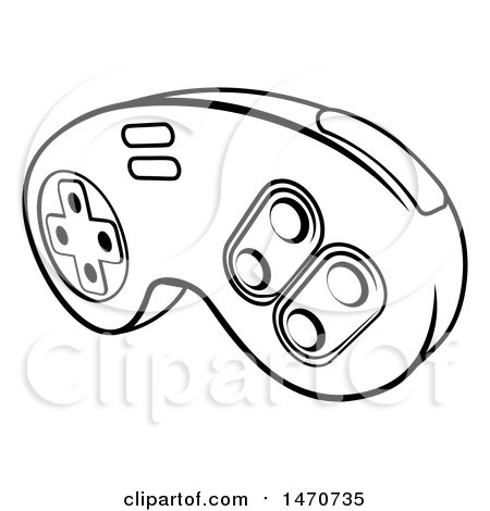 Clipart of a Lineart Video Game Controller - Royalty Free Vector Illustration by AtStockIllustration