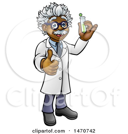 Clipart of a Happy Male Scientist Holding a Test Tube and Giving a Thumb up - Royalty Free Vector Illustration by AtStockIllustration