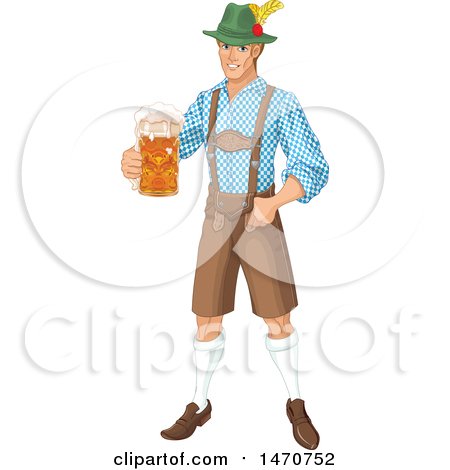 Clipart of a Happy Oktoberfest Man Holding a Beer - Royalty Free Vector Illustration by Pushkin