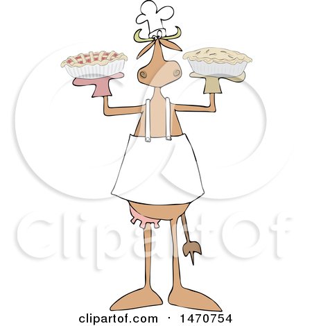 Clipart of a Baker Cow Holding Pies - Royalty Free Vector Illustration by djart