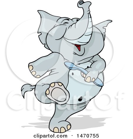 Clipart of a Happy Elephant Marching with a Spoon in Hand - Royalty Free Vector Illustration by dero
