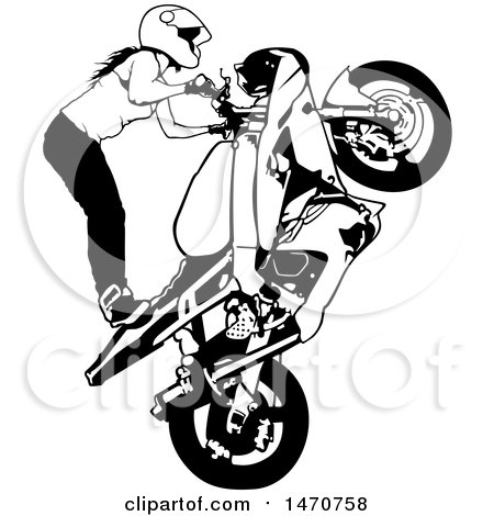 Clipart of a Black and White Female Biker Doing a Stunt - Royalty Free Vector Illustration by dero