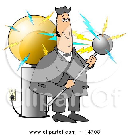 Nicola Tesla Surrounded By Electrical Shocks While Experimenting With The Tesla Coil Clipart Illustration Graphic by djart
