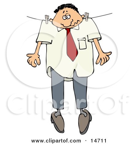 Depressed Caucasian Businessman Hanging Limply And Hung Out To Dry While Pinned To A Clothes Line Clipart Illustration Graphic by djart