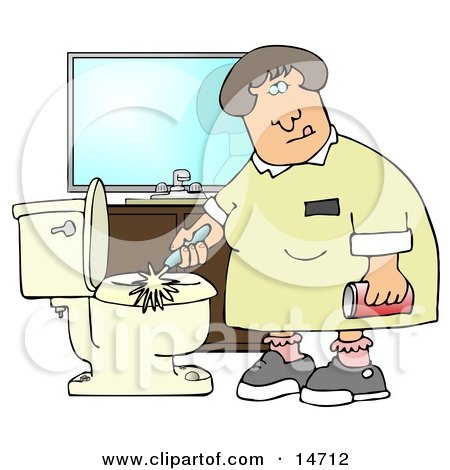 Disgusted Woman Holding A Can Of Cleanser While Scrubbing A Dirty Toilet In A Restroom Clipart Illustration Graphic by djart