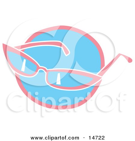 Pink Girly Sunglasses Over A Blue Circle Clipart Illustration by Andy Nortnik