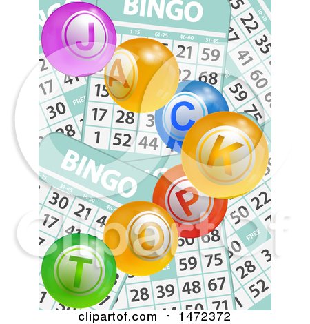 Clipart of Jackpot Balls over Bingo Cards - Royalty Free Vector Illustration by elaineitalia