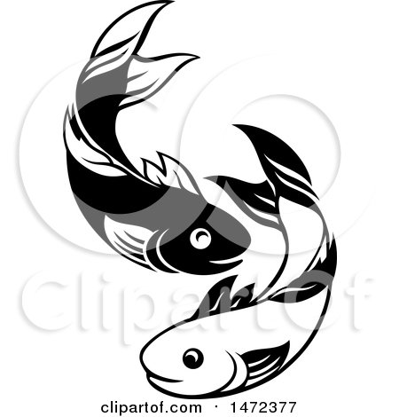 Clipart of a Black and White Pair of Fish - Royalty Free Vector Illustration by AtStockIllustration