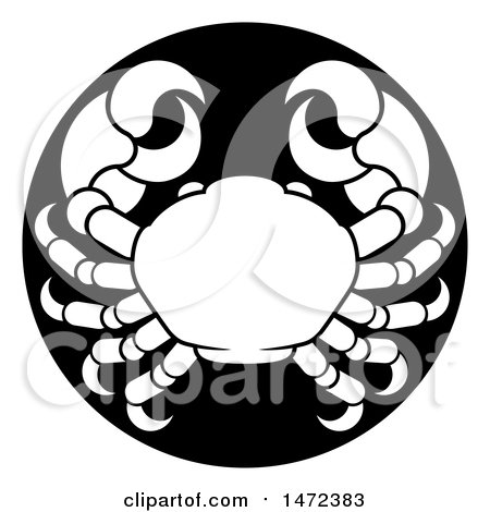 Clipart of a Zodiac Horoscope Astrology Cancer Crab Circle Design in Black and White - Royalty Free Vector Illustration by AtStockIllustration