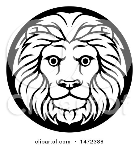 Clipart of a Zodiac Horoscope Astrology Leo Lion Circle Design in Black and White - Royalty Free Vector Illustration by AtStockIllustration