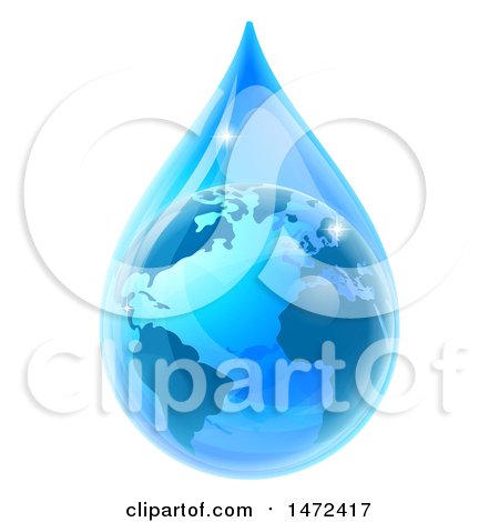 Clipart of a 3d Earth in a Blue Water Droplet - Royalty Free Vector Illustration by AtStockIllustration