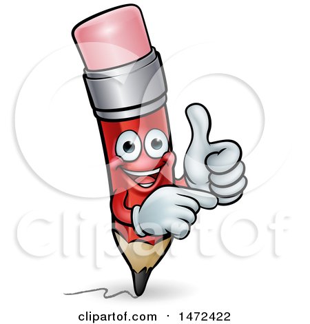 Clipart of a Red Pencil Mascot Giving a Thumb up and Pointing - Royalty Free Vector Illustration by AtStockIllustration