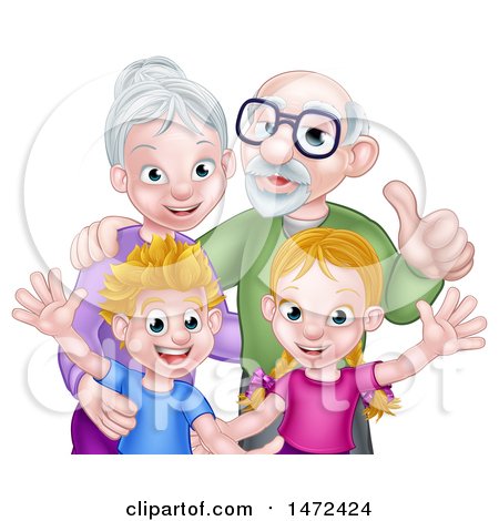 Clipart of a Happy Caucasian Senior Man and Woman with Their Grandchildren - Royalty Free Vector Illustration by AtStockIllustration