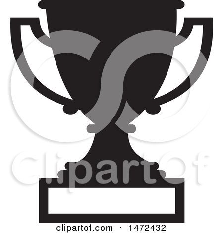 Clipart of a Black Silhouetted Trophy Cup with a Blank Plate - Royalty Free Vector Illustration by Johnny Sajem