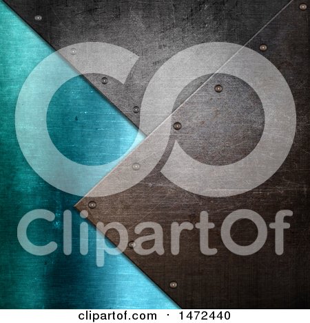 Clipart of a Background of Blue and Aged Metal - Royalty Free Illustration by KJ Pargeter