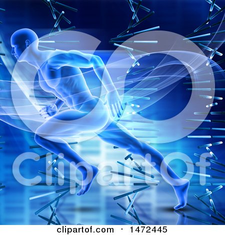 Clipart of a 3d Male Athlete Sprinting over Dna Strands - Royalty Free Illustration by KJ Pargeter