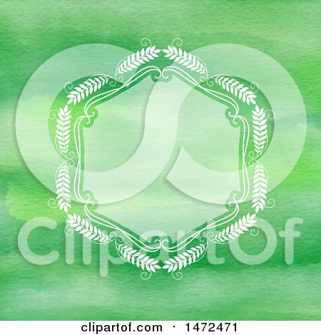 Clipart of a Wheat Frame over Green Watercolor - Royalty Free Vector Illustration by KJ Pargeter